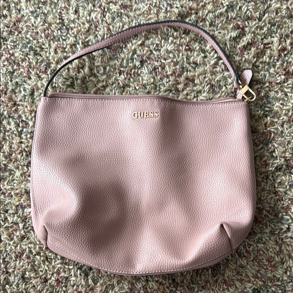 Guess Pink Pebbled Shoulder Bag with Silver Accents